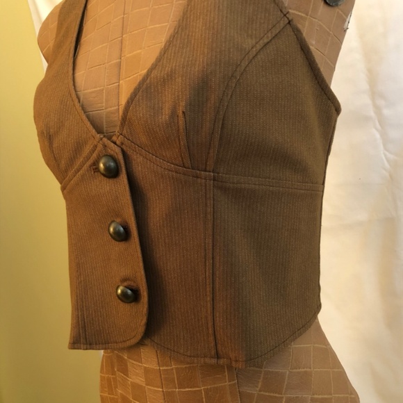 Brown Tailored Pinstripes Button Front Vest - Picture 3 of 13